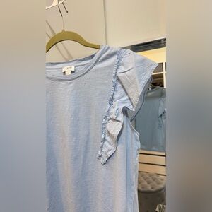 J Crew Light Blue Flutter Sleeve Tee Shirt